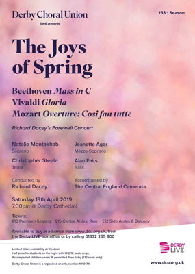 Flyer for Derby Choral Union's 'The Joys of Spring' concert in Derby Cathedral