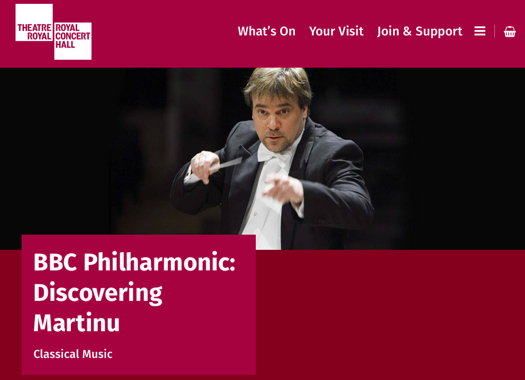 Nottingham Royal Concert Hall's online publicity for the 'Discovering Martinů' concert, featuring the Finnish violinist and conductor John Storgårds (born 1963)