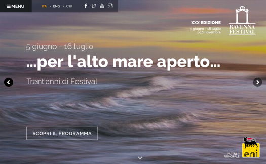 The Ravenna Festival website, showing the 2019 festival theme, in Italian