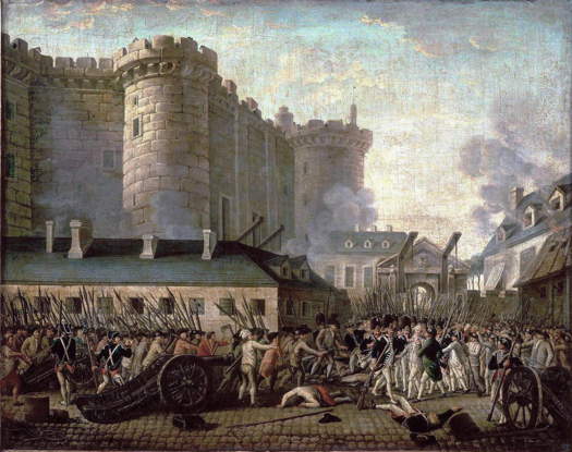 An anonymous oil-on-canvas painting of the storming of the Bastille and the arrest of Governor M de Launay in Paris on 14 July 1789