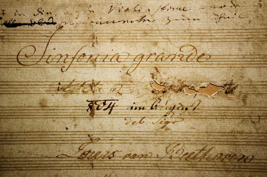 The title page of Beethoven's 'Eroica' Symphony, showing the removed dedication to Napoleon