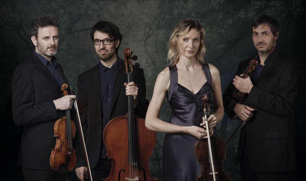Quartetto Prometeo in 2018. From left to right: Aldo Campagnari, violin 2, Danusha Waskiewicz, viola, Francesco Dillon, cello and Giulio Rovighi, violin 1