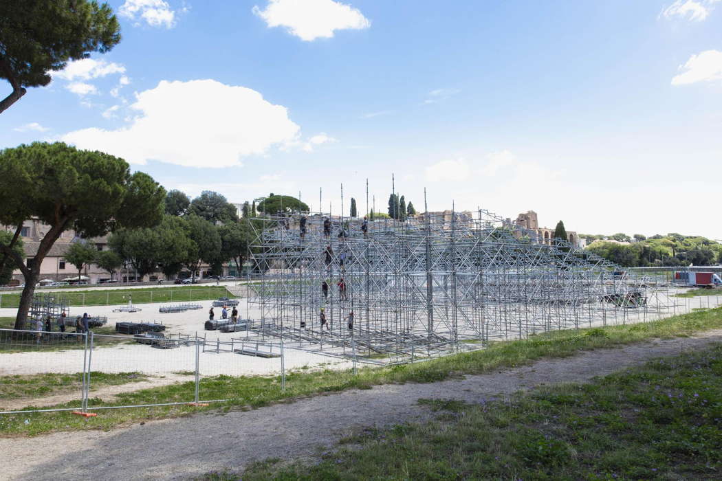 The Circus Maximum in Rome being equipped to become a Summer Opera House