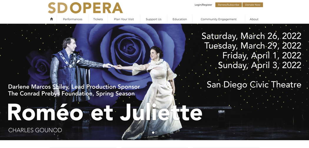 Online publicity for Gounod's 'Romeo and Juliet' at San Diego Opera in 2022
