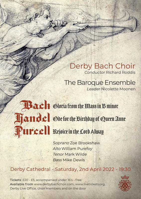 Publicity for Derby Bach Choir's 2 April 2022 concert
