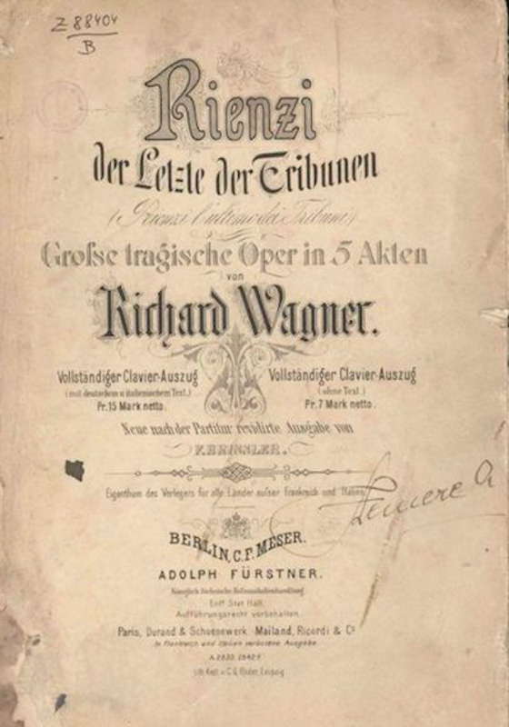 The original poster for Wagner's opera 'Rienzi' (Dresden, 1842)