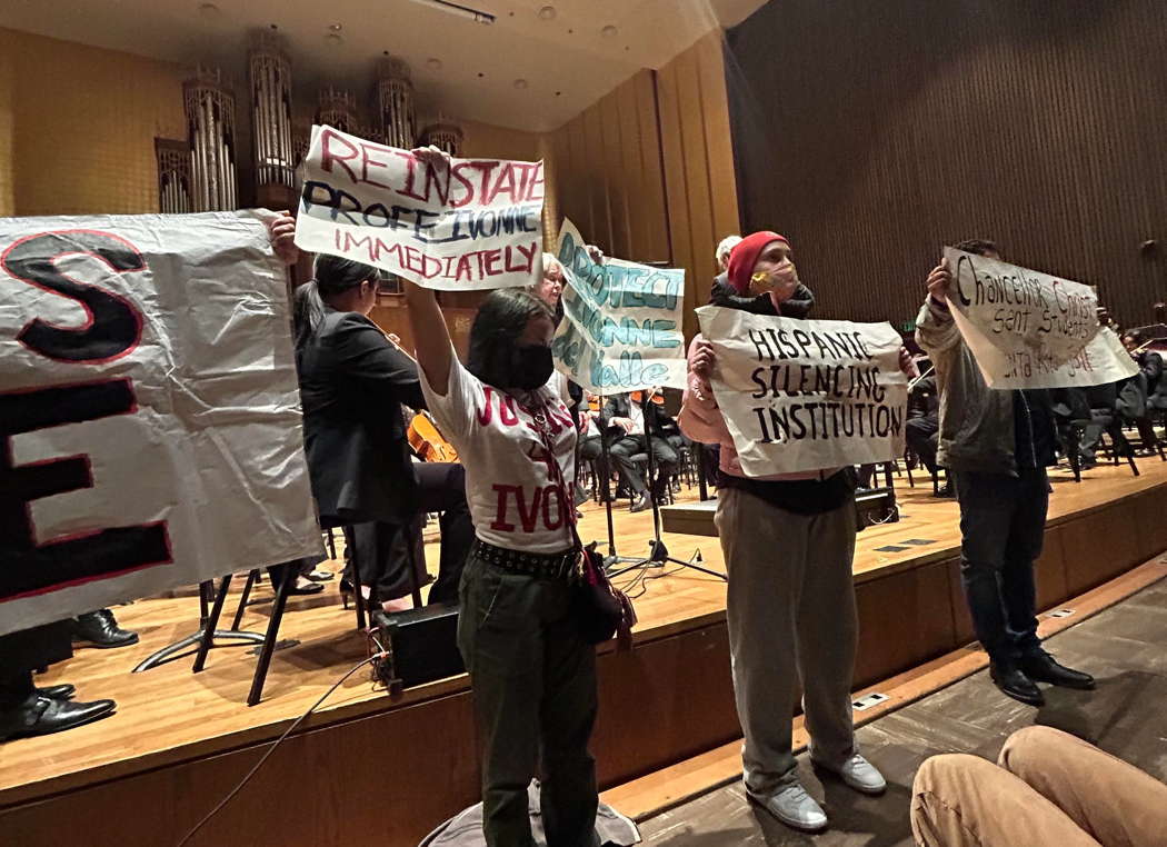 The protest at the UCB Symphony Orchestra on 3 November 2023, asking for Professor Ivonne del Valle to be reinstated.