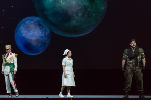 Simon Orfila as Timur, Valeria Sepe as Liù and Brian Jagde as Calaf in Puccini's 'Turandot' at Teatro Massimo di Palermo. © 2019 Rosellina Garbo