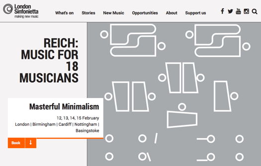 London Sinfonietta online publicity for the 'Masterful Minimalism' tour