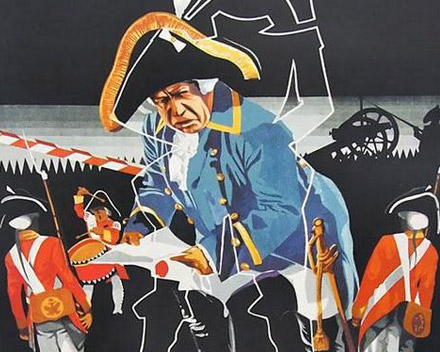 Izrail Bograd's 1934 poster for the film 'Lieutenant Kijé', which satirises beaurocracy using a fictional character from the time of Russian emperor Paul I, who reigned from 1796 until his assassination in 1801