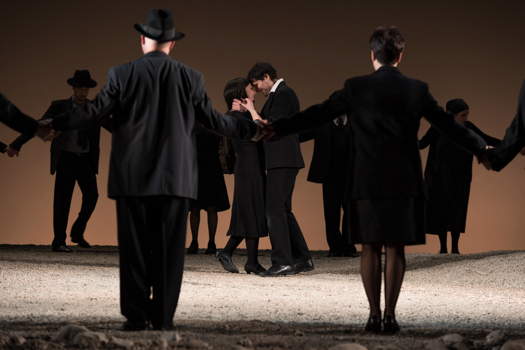 Mariangela Sicilia as Euridice and Carlo Vistoli as Orfeo, with members of the chorus, in 'Orfeo ed Euridice' at Teatro dell'Opera di Roma. Photo © 2019 Fabrizio Sansoni