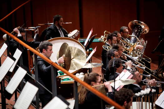 Members of the percussion and brass departments of the Orchestra dell'Accademia Nazionale di Santa Cecilia peforming Shostakovich's 'Leningrad' Symphony. Photo © 2019 Musacchio, Ianniello and Pasqualini