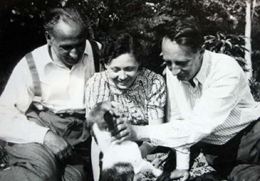 From left to right: Vítězslav Kaprál (Kaprálová's composer father, 1889-1947), Vítězslava Kaprálová and Bohuslav Martinů