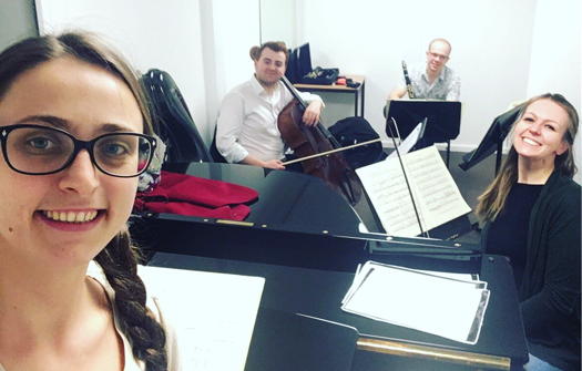 From left to right: Alexandra Vaduva, Mike Newman, Matthew Scott and Alexandra Lomeiko rehearsing for their Derby concert on 29 March 2019