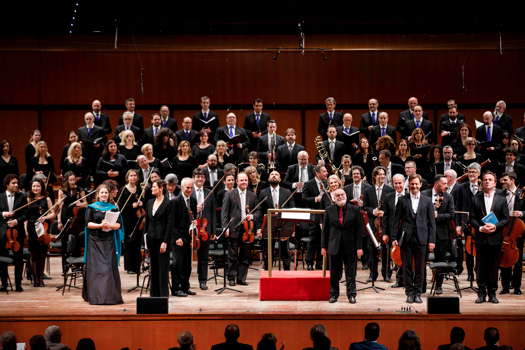 Ton Koopman, with soloists Maria Grazia Schiavo, Roberta Mameli, Tilman Lichdi and Luca Tittolo, plus the orchestra and choir of the Accademia Nazionale di Santa Cecilia in Rome. Photo © 2019 Musacchio, Ianniello & Pasqualini