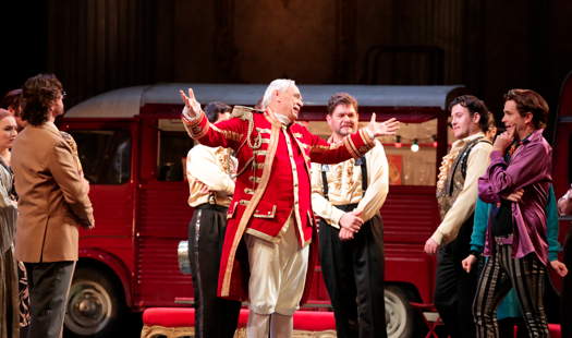 Alexander Pereira as the Major Domo (Haushofmeister, centre) with Joshua Whitener as the dancing master, to his right, in 'Ariadne auf Naxos' at La Scala, Milan. Photo © 2019 Brescia/Amisano