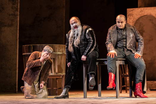 From left to right: Timofei Baranov as the Inn Keeper, Maxim Paster as Mefistofeles and Andrii Ganchuck as Johann Faust in Prokofiev's 'The Fiery Angel' at Teatro dell'Opera di Roma. Photo © 2019 Yasuko Kageyama