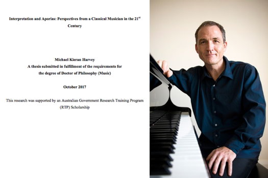 Michael Kieran Harvey and the title page of his October 2017 doctoral thesis