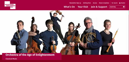 Online publicity for the Orchestra of the Age of Enlightenment concert at Nottingham Royal Concert Hall