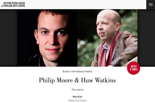 Buxton Opera House and Pavilion Arts Centre online publicity for Philip Moore and Hugh Watkins' recital