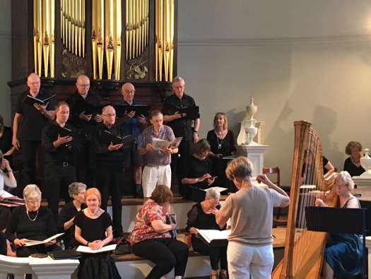 Janet Lincé, Jenny Broome and The New Choir rehearsing at Oxford's Holywell Music Rooms for their 29 June 2019 concert