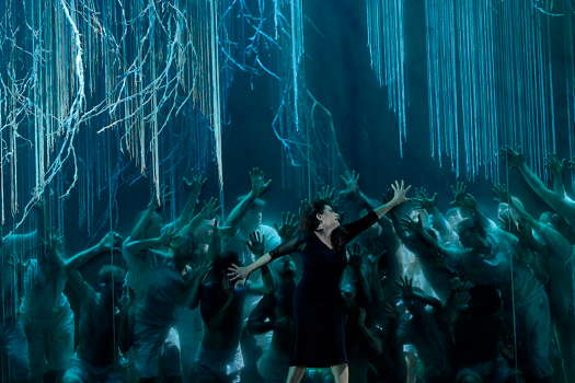 Cecilia Bartoli in the title role of Handel's 'Alcina'  with dancers and members of the chorus at the Salzburg Festival. Photo © 2019 Matthias Horn