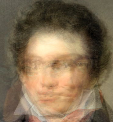 Nine portraits of Ludwig van Beethoven superimposed. Compilation © 2019 Keith Bramich