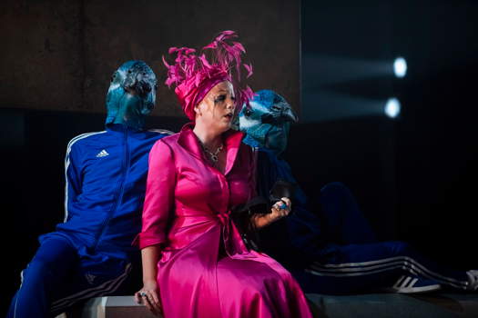 Juno (Zita Syme) and her rather tiresome, high-stepping peacock attendants. Photo © 2019 Matthew Williams-Ellis