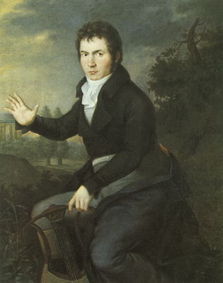 An 1804-5 oil portrait of Ludwig van Beethoven (1770-1827) by Joseph Willibrord Mähler (1778-1860) from around the time of the opera 'Fidelio'