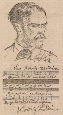A sketch of Kodály, to which he added manuscript in his own hand, printed in Nemzeti Ujság (The National Newspaper) on 20 November 1923
