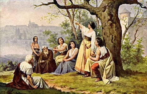 The mythological princess Libuše prophesies the glory of Prague, by the Bohemian painter Josef Mathauser (1846-1917)