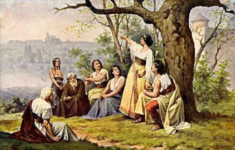 The mythological princess Libuše prophesies the glory of Prague, by the Bohemian painter Josef Mathauser (1846-1917)