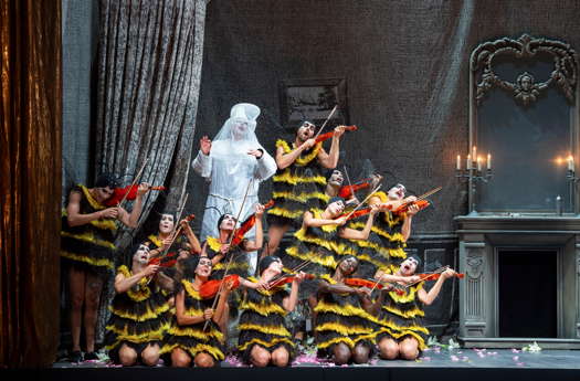 Marcel Beekman as Aristée / Pluton, with dancers, in the Salzburg Festival production of Offenbach's 'Orphée aux enfers'. Photo © 2019 Monika Rittershaus