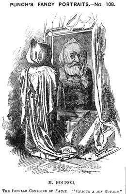A caricature of Gounod by English cartoonist and illustrator Edward Linley Sambourne (1844-1910) from 'Punch', 1882