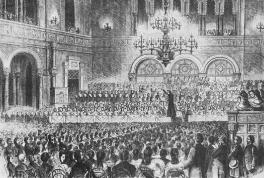 Franz Liszt's 1839 fundraising concert at the Vigadó Concert Hall for the flood victims of Pest in Hungary, where he was the conductor of the orchestra
