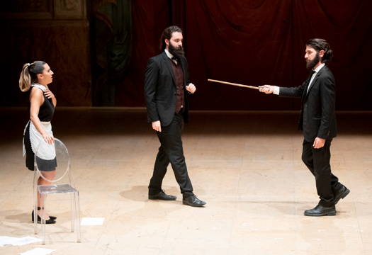 From left to right: Agnese Gallenzi as Clarina, Ivan Caminti as Norton and Matteo Nardinocchi as Tobia in Rossini's 'The Marriage Promissory Note' in Rome. Photo © 2019 Manuela Giusto