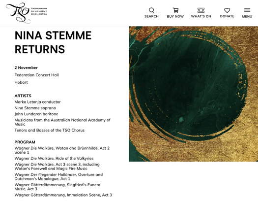 'Nina Stemme Returns' - online publicity from the Tasmanian Symphony Orchestra