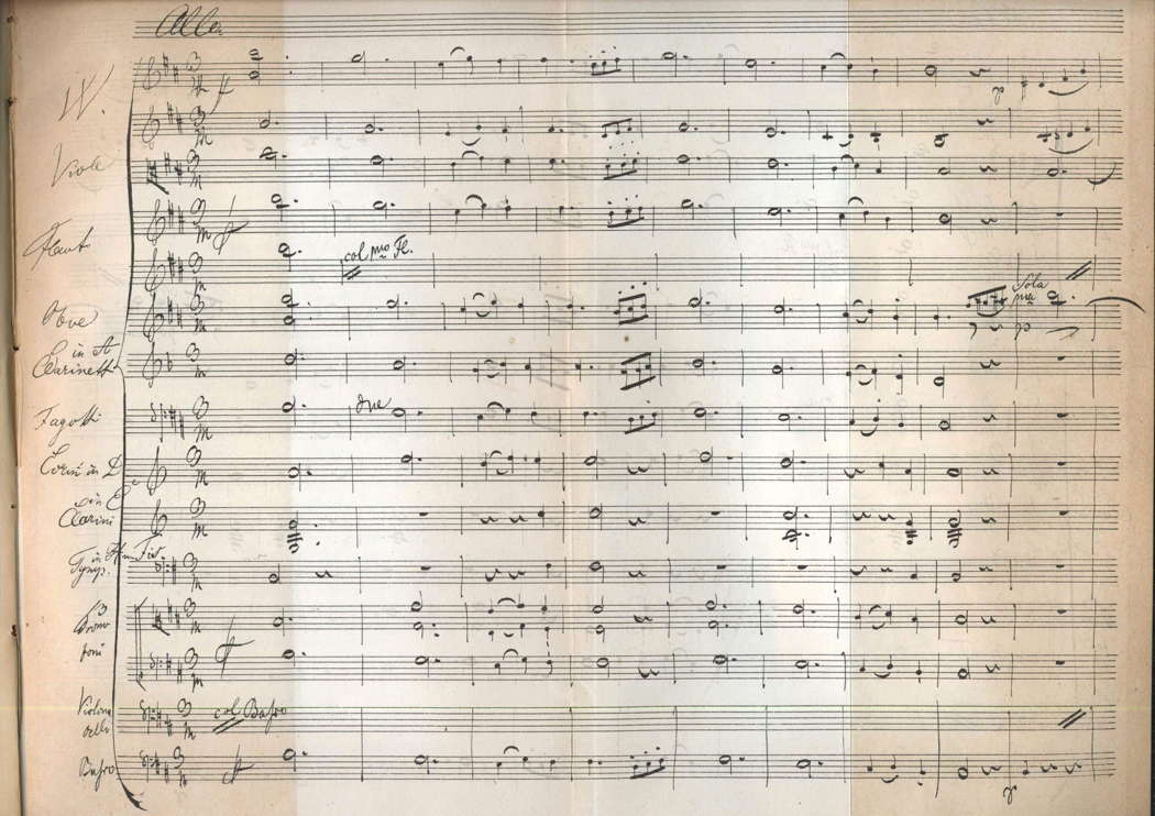 Facsimile of the opening of the incomplete third movement of Schubert's Symphony No 8 in B minor - the Unfinished