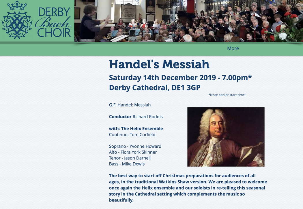 Online publicity for Derby Bach Choir's 'Messiah' on 14 December 2019