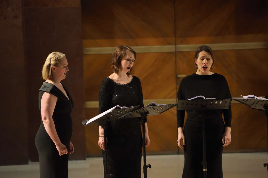 Members of Les Arts Florissants performing in Rome. From left to right: Miriam Allan, Hannah Morrison and Lucile Richardot. Photo © 2020 Claudio Rampini
