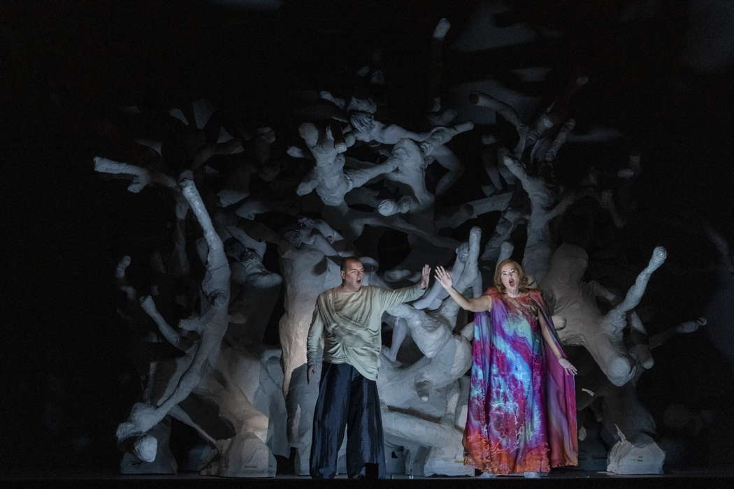 Stefan Vinke as Tristan and Ann Petersen as Isolde in Act II of 'Tristan und Isolde' in Bologna. Photo © 2020 Rocco Casaluci