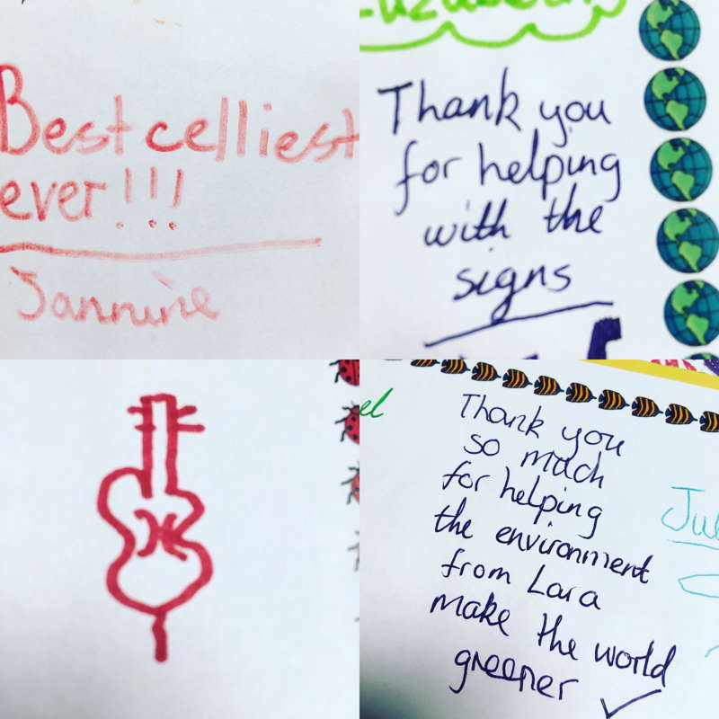 Postcards written by children from Beckett Primary School, after the event
