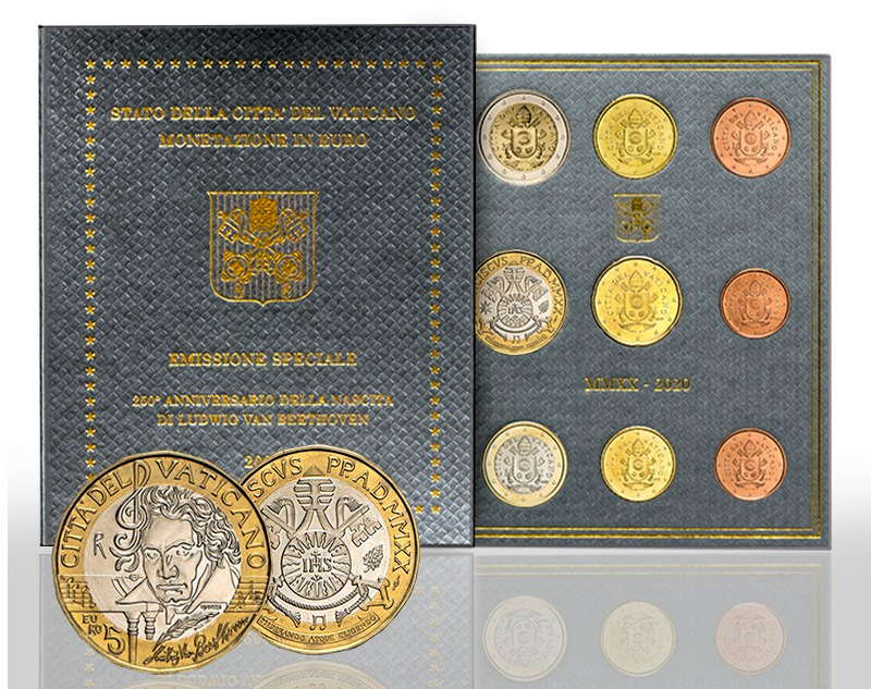 The Vatican Philatelic and Numismatic Office's nine-piece coin set marking this year's 250th anniversary of Beethoven's birth
