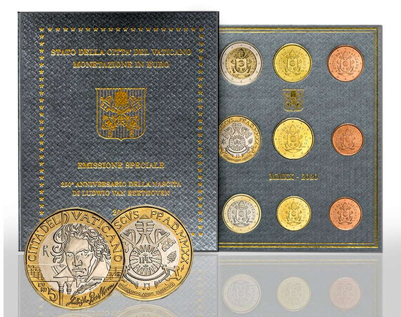 The Vatican Philatelic and Numismatic Office's nine-piece coin set marking this year's 250th anniversary of Beethoven's birth