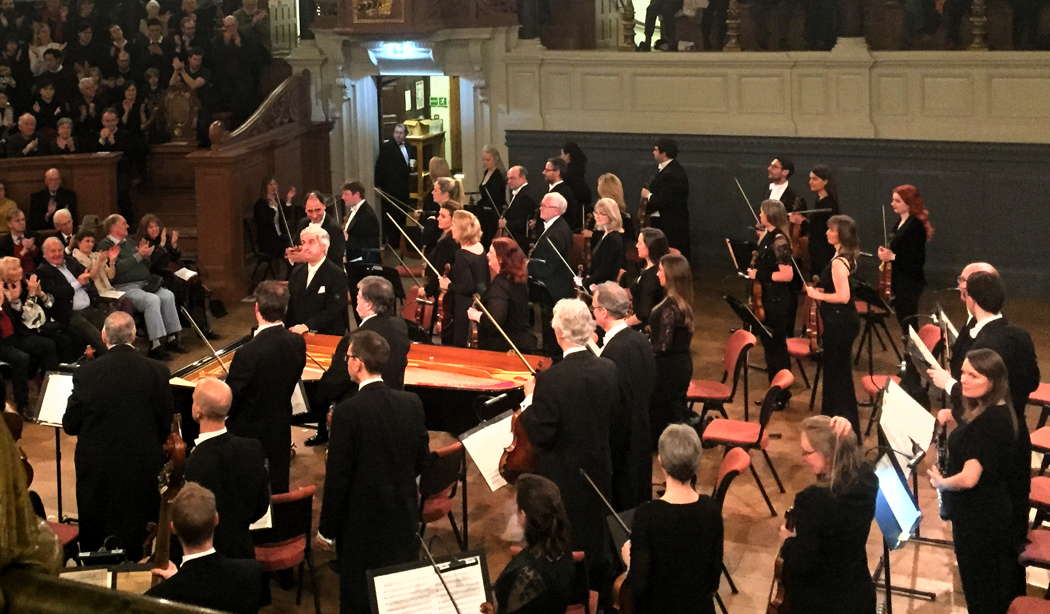 Applause for Marios Papadopoulos and the Oxford Philharmonic Orchestra in Oxford's Sheldonian Theatre on 25 January 2020. Photo © 2020 Malcolm Miller