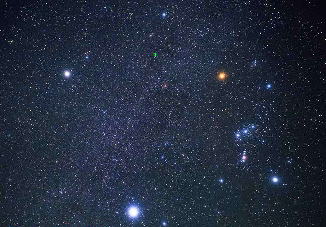 A Hubble Space Telescope/ESA image by Akira Fuji from 2002 showing the Orion constellation (right) and three bright stars forming the so-called Winter Triangle - Sirius (bottom), Procyon (top left) and Betelgeuse (top right)