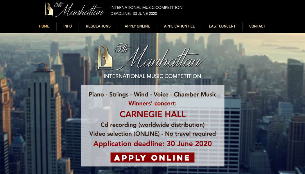 Online publicity for the fifth Manhattan Music Competition