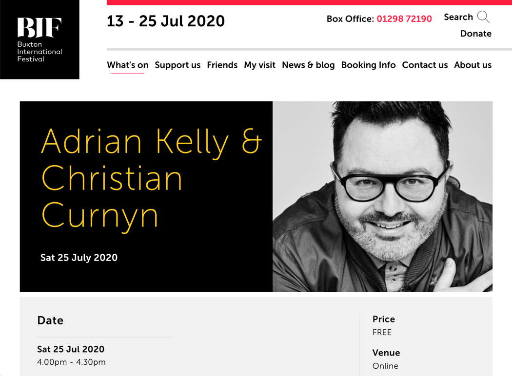 Online publicity for the Buxton Festival film 'Adrian Kelly & Christian Curnyn'