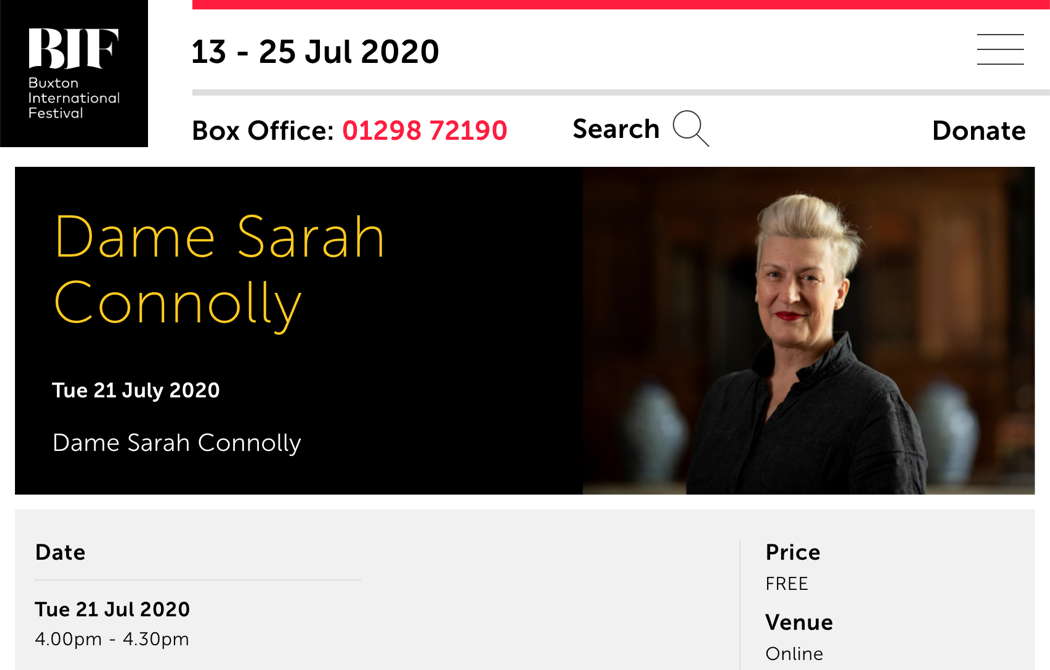 Online publicity for the Buxton Festival film 'Dame Sarah Connolly'