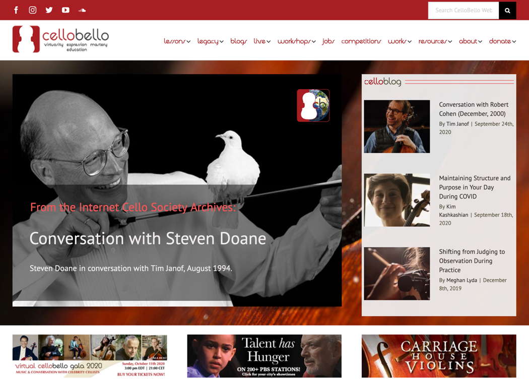 A screenshot of the CelloBello.org website